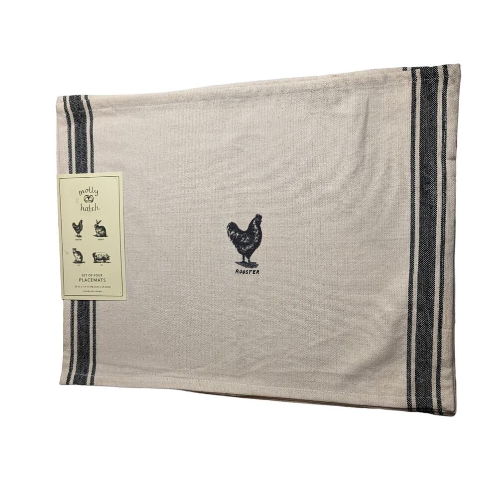 NEW Molly Hatch Modern Farmhouse Animals 19"x14" Placemats Ivory Set Of 4
